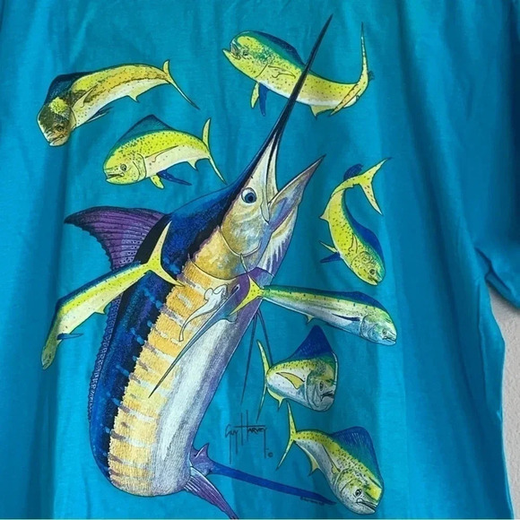 Guy Harvey Women`s Blue Marlins Fish Graphic Short Sleeve T-Shirt Large Double - Picture 3 of 7